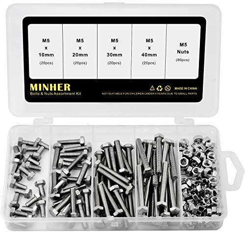 M5 304 Edelstahl Sechskantschrauben Bolzen und Muttern set, Maschinenschrauben schrauben (10mm 20mm 30mm 40mm)
