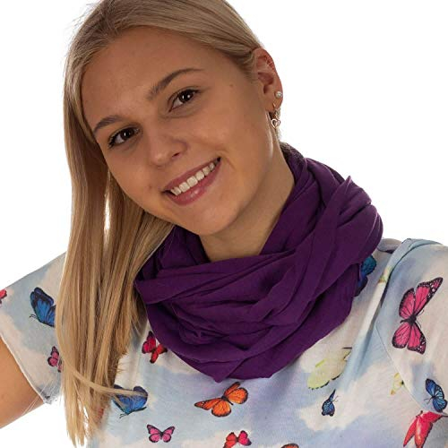 DOLCE ABBRACCIO by RiemTEX Loop Schal Damen Schlauchschal mit Geheimfach Kuscheliger Loopschal aus Jersey Halstuch in Uni Farben (Purple)