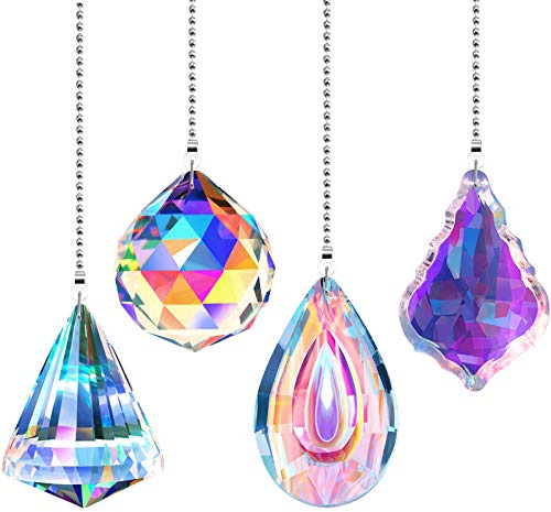 Honoson 4 Pcs Crystal Ceiling Fan Pull Chain, Diamond Drop