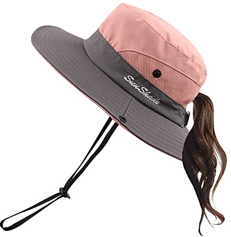 Pesaat Sonnenhut Damen UV Schutz Fischerhut knautschbarer Wasserfester Sommerhut mit Kinnband gartenhut Boonie hat damenfür Gartenarbeit Reisen Wandern Angeln (Rosa-Mehrfarbig, Gr.Erwachsener)