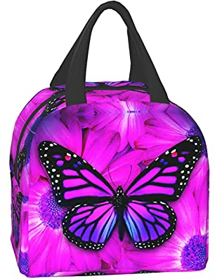 purple red butterfly Insulated Lunch Bag Women Cooler Tote Box Leakproof Reusable Girls Lunchbag for Office Work School Picnic Portable