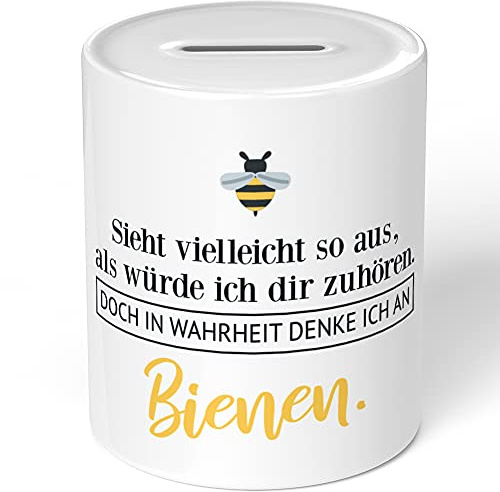 JUNIWORDS Spardose Sparbüchse, Sieht vielleicht so aus, als würde ich dir zuhören. Doch in Wahrheit denke ich an Bienen (1001508)