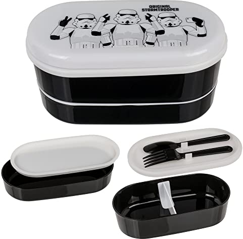 PhiLuMo Stormtrooper Brotdose - Set mit Zwei Fächern, aus Kunststoff, mit Löffel & Gabel - 17 x 9 cm