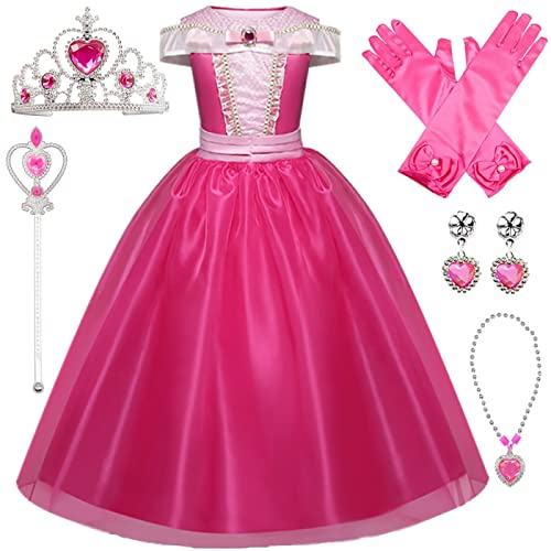 Kosplay Fille Robe de Princesse Aurore Déguisement de La Belle au Bois Dormant avec Accessoires Robe Halloween Noël Partie Carnaval, 110