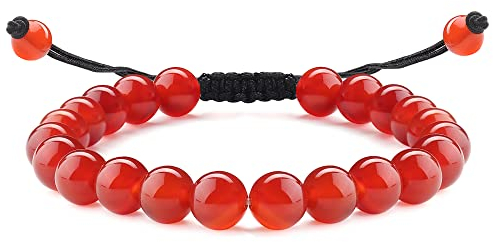 ADRAMATA Natural Carnelian Crystal Bracelet for Women Men Red Agate Gemstone Beaded Bracelet