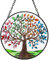 Tuitessine Arbre de vie en vitrail attrape-soleil sur le thème des quatre saisons - Feuilles colorées - Décoration murale à suspendre - Panneau de verre peint à la main - Cadeau pour femme - Cadeau de