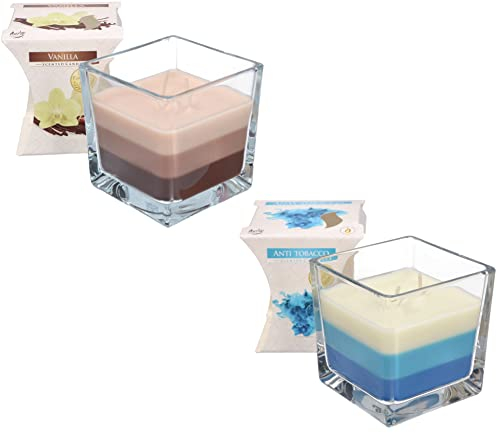 KOTARBAU® 2er Set 2-Docht Duftkerze im Glas Vanille + Anti-Rauch Zweidochtkerze dreifarbig Geschenkidee Aromatherapie Dekorations-Kerzen Brenndauer bis zu 32 Stunden