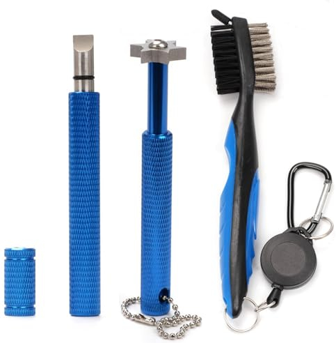VANANA 3in1 Iron Golf Clean Tool Set, Golf Club Brush U V Blade Iron Wedge Club Groove Sharpener Cleaner for Golfer (Blue)