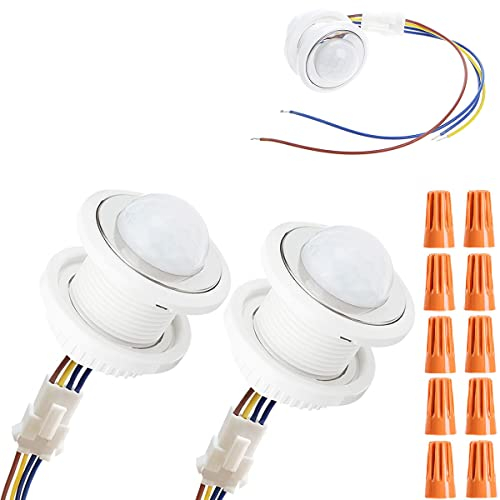 Youmile 2 pezzi Sensore di movimento PIR Interruttore della luce Regolabile 110-240 V Sensore LED attivato dal corpo umano Rilevamento intelligente Ritardo Induzione a infrarossi con tappo a manopola