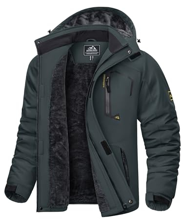 KEFITEVD Ski Jacke Herren Atmungsaktiv Winterjacke Outdoor Winddicht Softshelljacke mit Stehkragen Dick Gefüttert Regenjacke Wasserabweisend Wanderjacke Grau L