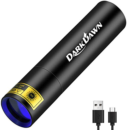 DARKDAWN UV 365nm Black Lights Mini Flashlight USB Rechargeable, Woods Lamp Portable LED Ultraviolet Pocket 370nm - Blacklight for Cat Urine Detection, Stains, Uranium Glass, Leak Detection, V4 365 nm