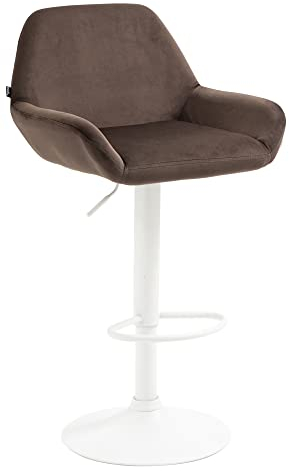CLP Barhocker Braga Samtbezug mit Metallgestell I Höhenverstellbar und 360 drehbar I Moderner Barstuhl mit Fußstütze für Küche und Bar, Farbe:braun, Gestell Farbe:weiß