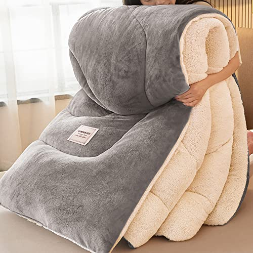 Pevfeciy Dicker Warmer Plüsch Winterdecke Steppdecke, Flauschige Kaschmir Steppdecken Duvet, Verdicken Sie Lamm Kaschmir Decke Winter Weiche Warme Bettdecke Bettwäsche,Dunkelgrau,200x230cm (4kg)