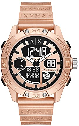 Armani Exchange Watch for Men, Ana-Digi Movement, 46 mm Rose Gold ABS Case with a Polyurethane Strap, AX2967