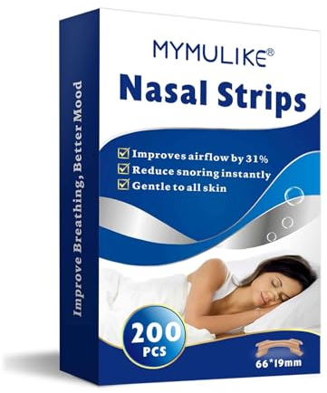MYMULIKE Nasenpflaster Schnarchen, 200 Stück Anti-Schnarchen Nasenstrips, Nosestrips für Sport und SchlafGegen, Nasenspreizer Gegen Schnarchen (L,66 * 19mm)
