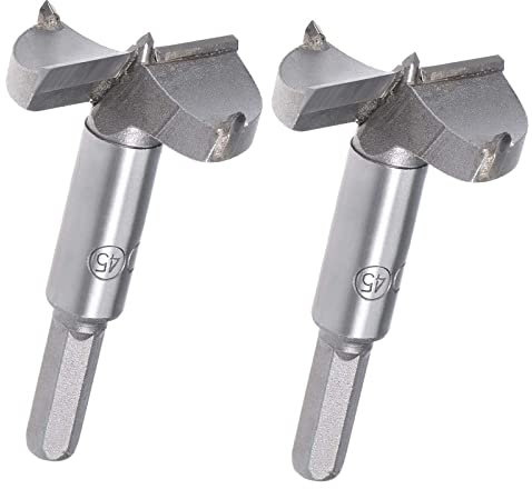 TA-VIGOR 2Pcs Forstner Drill Bits 45mm, Tungsten Carbide Wood Hole Saw Auger Opener for Woodworking Hinge Hole Drilling Boring Bit Cutter Gray