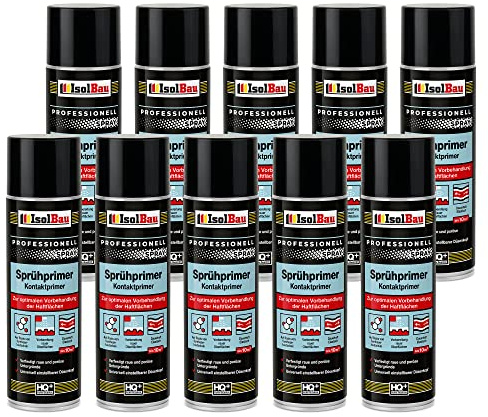 Isolbau Sprühprimer 10 x 500 ml - Kontakt-Primer zur Vorbehandlung der Haftflächen - Haftvermittler für Glas, Holz, Metall, Mauerwerk, PVC, Beton uvm