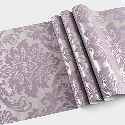 MENAYODA Papel pintado no tejido, papel pintado impermeable, papel pintado 3D de lujo con diseño artístico europeo para salón, cocina, comedor, fondo de TV, 10 x 0,53 m (morado)