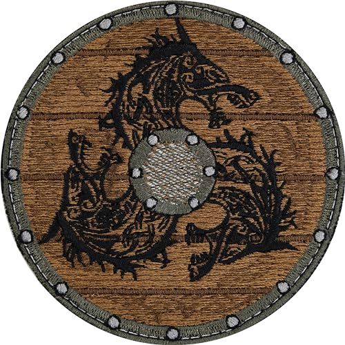 Wikinger Deko Aufnäher Wikingerschild Aufbügler Vikings Patch zum aufnähen/aufbügeln | Wikinger Kostüm Krieger Sticker Viking Morale Patches für alle Stoffe | 75x75mm