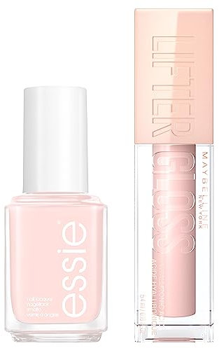 Essie And Maybelline Nude Lip Gloss Nail Duo, Includes x1 Essie Mademoiselle Nail Polish and x1 Maybelline Lifter Gloss Ice