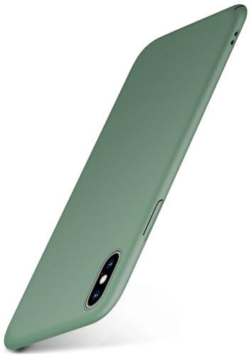 moex Alpha Case für Apple iPhone X/iPhone XS Hülle Ultra Dünn, Schutzhülle mit erhöhtem Kameraschutz, Slim Cover Hardcase Backcover, Dünnste Handyhülle Minimalistisch, Matt Oliv