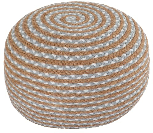 Dekorist Runder osmanischer Pouf, Fußhocker, Jute-Pouff, Hocker, Sitzkissen, Boho-Heimdekoration, zusätzlicher Sitzpouf für Wohnzimmer, Schlafzimmer, Innenbereich, Artic Circle 55 x 55 x 30 cm, Natur-