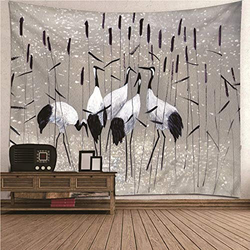 CEVAN Wandbehang Kinder Wanddekoration Tumblr Weiße Kraniche Wandteppich Gemälde Tapisserie Tuch Kunst Dekorationen Decke Wandbehang Stoff Weiß Schwarz 260x240cm