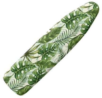 NETILGEN Ironing Board Cover Soft Elastic Iron Board Covers Resist Staining Marks Heat Reflective Easy to Install Iron Board Covers Medium Size Easy Fit, Tropical Green Leaf