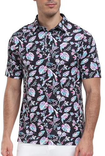 MoFiz Men's Polo Shirts Short Sleeve Printed Golf Top Breathable Casual Outdoor Tropical Holiday Beach Golf Polo Shirts Tropical Plants Colorful Size US 2XL /EU 3XL