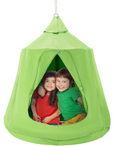 VEVOR Hängehöhle 150 kg Kapazität Hängezelt für drinnen und draußen Hängesack sensorischer Schaukelstuhl mit LED-Lichterkette 110 x 117cm Hängezelt Hängesessel für Kinder und Erwachsene Grün