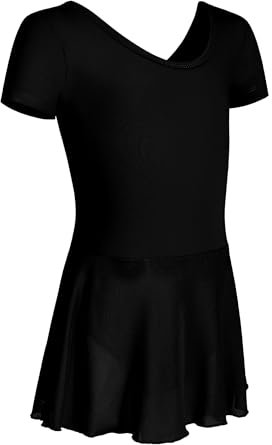 HIPPOSEUS Ragazza Vestito da Balletto Manica Corta Tutu Body Danza Leotard per Balletto Bambina Vestito Ginnastica con Tulle Gonna,7023-Nero,6-8 anni