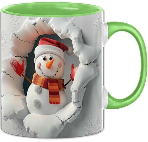 Trendation - 3D Schneemann Tasse Geschenk 3D Motiv Grafik Becher Weihnachten Schnee (Grün)