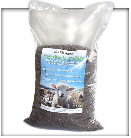Kieskönig Schafwoll-Pellets Bio Dünger aus 100% Schafwolle mit Langzeitwirkung Universaldünger Pflanzdünger 5KG