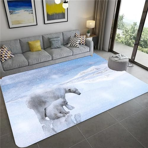3D Gedruckt Bettvorleger Rutschfeste Area Teppich, Tierischer Süßer Eisbär 3D Optische Illusion Teppiche Weich Flanell Bodenteppich Wohnzimmer Schlafzimmer Throw Runner Teppiche Low Profile Tür -3X9C-