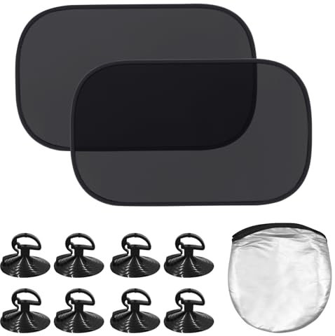 GOTRUST 2er Set Sonnenblende Auto Baby, Autofenster Sonnenschutz Selbsthaftend mit UV Schutz, Universelle Sonnenschutz Auto Seitenscheibe mit 8 Saugnäpfen Schwarz - 53x36cm