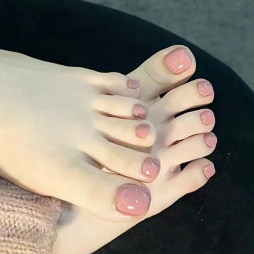 Ceboic 24Pcs French Stick on Toenails Short, Square Pure Colour Press on Toenails, Nude Pink Artificial Fake Toe Nails, Full Cover Acrylic Toe Nails Cute Spring Summer False Toenails for Women Girls