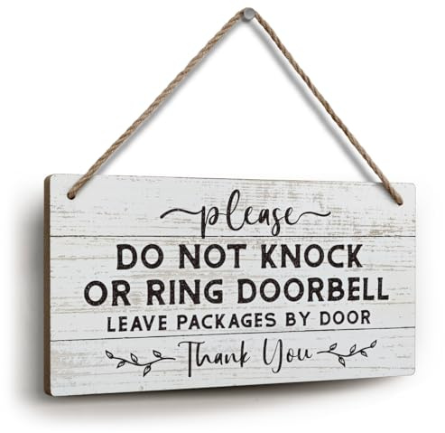 YZEXEZY Do Not Knock or Ring Doorbell Sign 6x12Do Not Disturb Wooden Hanging Sign for Front Door Hanger-Leave Packages at Door -No Soliciting