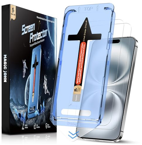 MAGIC JOHN 2 Stück für iPhone 16 für Panzerglas(6,1 Zoll), Auto-Dust-Eliminierung, 9H Härte Folie, Ultra-Klar Displayschutzfolie, Bläschenfrei, Einfache Installation