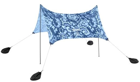 Bestway Sonnensegel 210 x 210 x 198 cm, UPF 80 Sonnenschutz, 4 Personen, Elastisches Polyester/Elasthan-Gewebe, Stahlstangen, Inkl. Spannseile, Heringe, Sandtaschen, Tragetasche