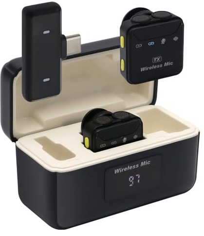 GOIYZTTR Microfoni Wireless Lavalier(2TX+1RX) Mini Microfono Plug-and-Play,Registrazione a Doppio Canale,Microfono Portatile Con Riduzione Intelligente del Rumore Per Smartphone, Registrazione Video