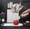 vexon, juego de utensilios de cocina, 19 piezas, utensilios de madera y silicona, cuchillos, tabla de cortar, almacenamiento, estilo nórdico ergonómico, resistente al calor, 5 colores blanco)