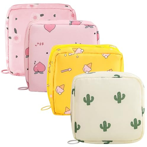 Sanitary Pad Storage Bag,4 PCS Period Bag with Zipper,Sanitary Towel Holder | First Period Kit for Girls, Portable Sanitary Napkin Storage Bag for Teen Girls Women Ladies