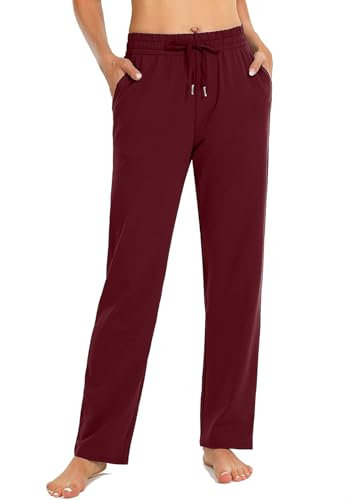 EUHOM Jogginghose Damen Sporthose Lang Baumwolle Yogahose Frauen Bequem Freizeithose Gerades Bein Trainingshose Sweatpants für Jogging Sport Yoga(Weinrot, XL)
