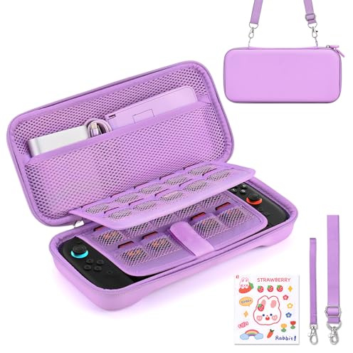 Younik Switch 2 Case Compatible with NS Switch 2 (2025) , Carrying Case with 19 Game Card Slots, Switch 2 Accessories Includes Shoulder Strap, Wrist Strap & Stickers(Purple)