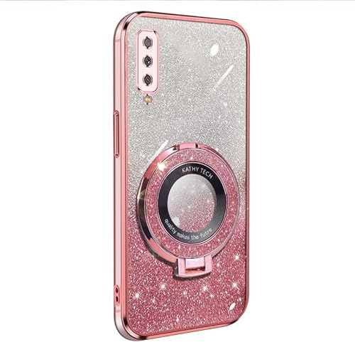 for Samsung Galaxy A7 2018 Hülle,[Weiche TPU Abdeckung + Glitzer Papier] 3 in 1 Hybrid Hülle mit 360°drehbar Kickstand Finger Griff Halter Handyhülle für Samsung Galaxy A7 2018 - Roségold