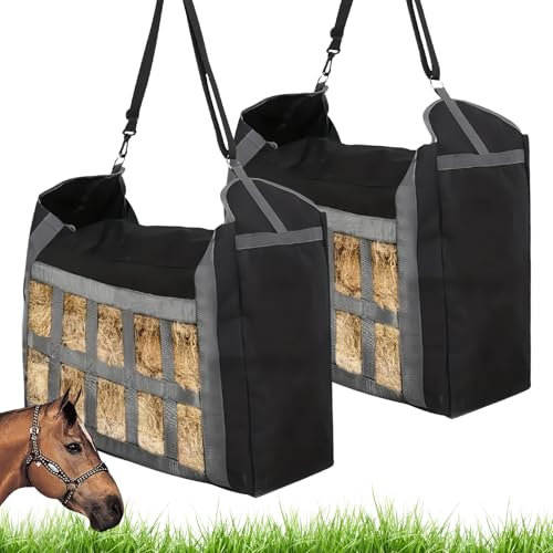 WANDGU 2 Stück Heunetz für Pferd: Heusack für Pferde, Großes Heunetz Rechteckig, Mesh Größe 10x6.8cm, Heunetztasche mit Schlüsselband für Pferd, Schaf, Kuh, Esel Verlängerung der Fresszeiten