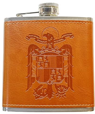 Petaca de Acero Inoxidable 304 /Forrada en Piel(Marrón) Alcohol Personalizada para Hombres, Petaca 6oz/177ml, Camping, Senderismo, Bar, Fiesta, Barbacoa y Bodas (AQUILA SAN JUAN)