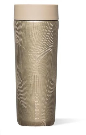 Corkcicle Commuter Cup Travel Mug - Insulated Coffee Mug with Lid - Keeps Drinks Cold 18 Hours - 360° Spill-Proof Sip Lid - Holiday Gift - Great for Gifting Warmth - 17 oz - Champagne Dreams