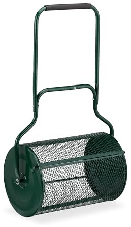 Relaxdays Kompoststreuer für Rasen, Meshkorb 75 L, Gartenstreuer mit Griff, HBT: 118 x 68 x 40 cm, Torfmoosstreuer, grün