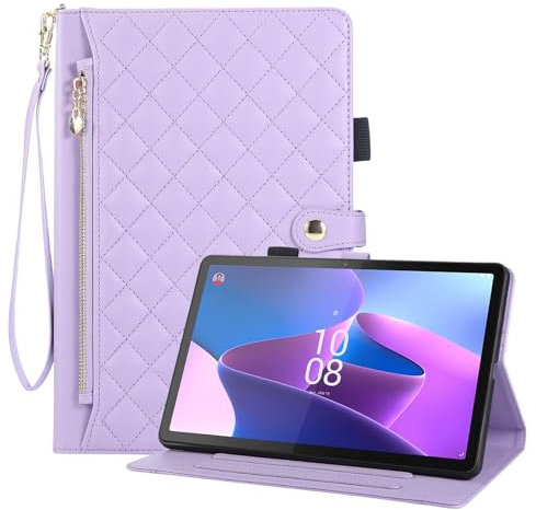 Rosbtib Case for Lenovo M10 3rd Gen 10.1 inch 2022 Model TB-328FU / TB-328XU, Wallet style PU leather tablet case with zip, Card Slot and Stand Function for Lenovo Tab M10 (3rd Gen), Purple